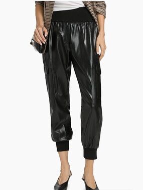 New Cinq a Sept Giles Faux Leather Cargo Jogger Pants - Black Size L